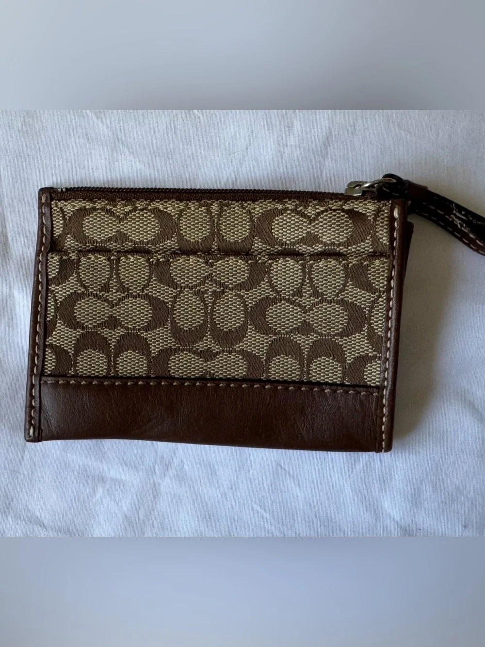 Vintage Coach Signature C Khaki Tan Zip Coin Purse Key Chain 4.5